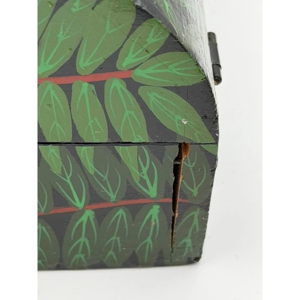 Hand Painted Wooden Jewelry Box Parrot Tropical Bird Hinged Lid Folk Art READ